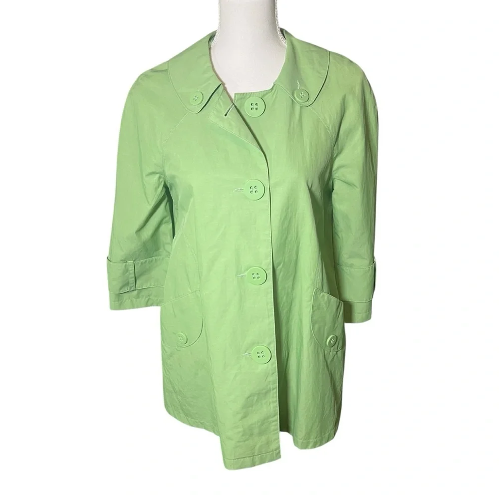 Anthropologie Tulle Pistachio Green A-Line Short Trench Coat ‎ Size Large